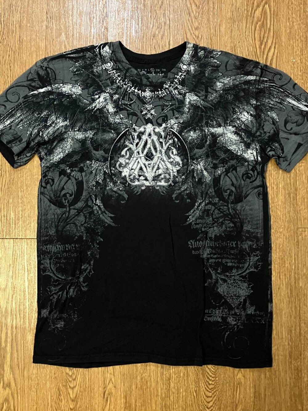 Archaic by Affliction Furnace Shirt Black Gray All Over Print Wings